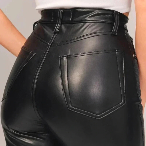 Abercrombie & Fitch Ankle Straight Ultra High Rise Vegan Leather Denim 37 24W - Picture 5 of 14